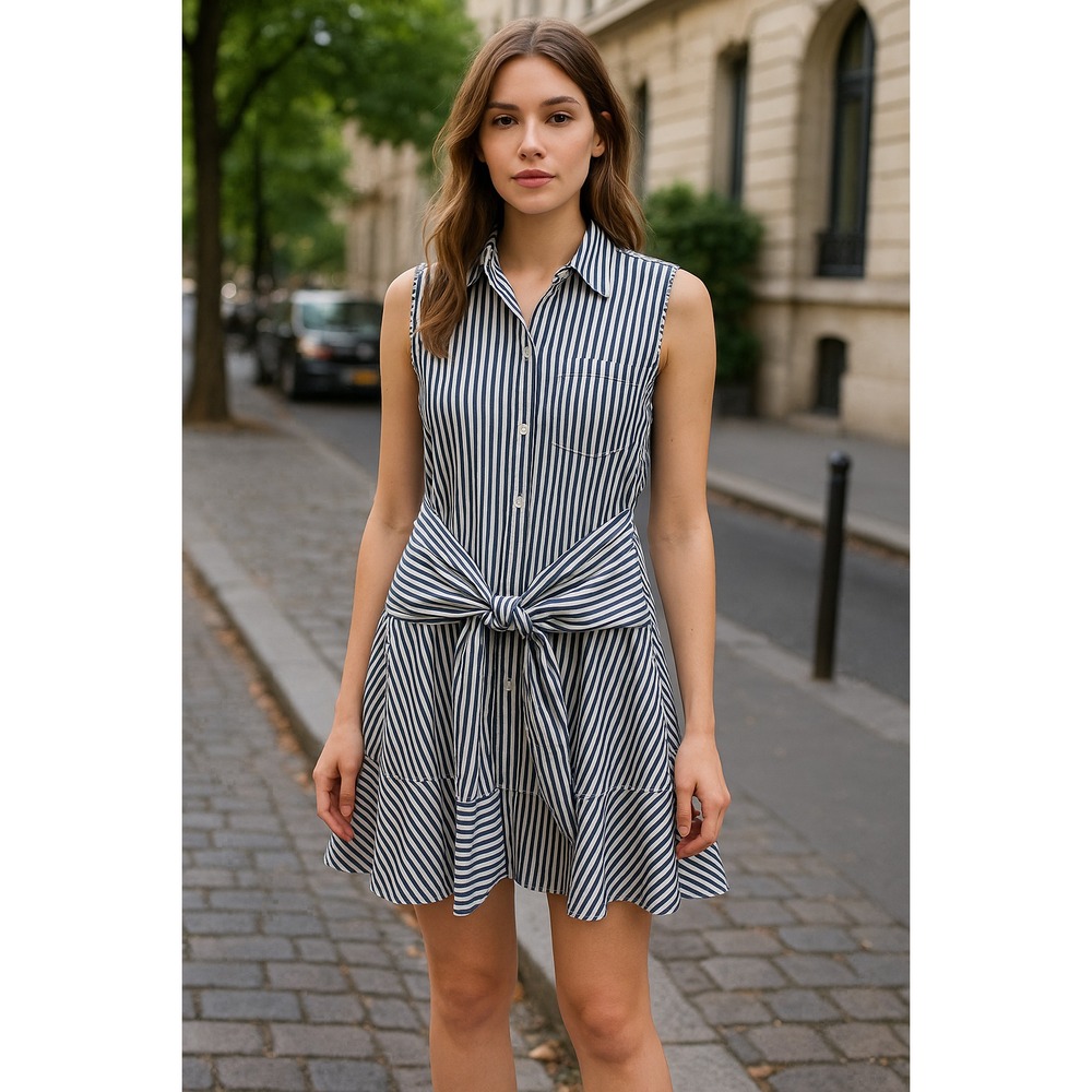 Derek‎ Lam 10 Crosby Size 2 Striped Shirt Tie Waist Mini Dress - Picture 16 of 16